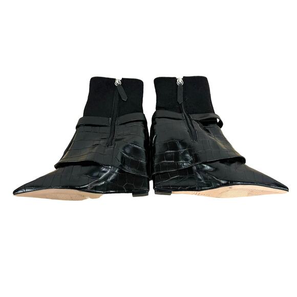 Schutz NWOB Jorian Crocodile Embossed Leather Bootie Black Size 5B Wedge Heel - Picture 5 of 8